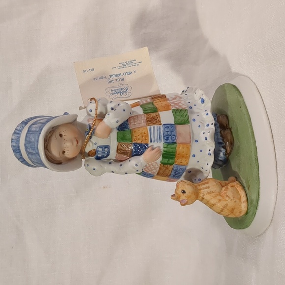 Holly Hobbie Figurine Blue Girl Cat Hand Painted Prairie Tabby Porcelain Vtg 70s - Picture 14 of 14